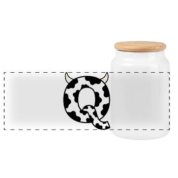 Q Cow Pun - Panoramic Cookie Jar with Wooden Lid - white - Front