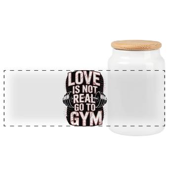 Love is not real - off to the gym design - Panoramic Cookie Jar with Wooden Lid - white - Front