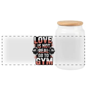 Love is not real - off to the gym design - Panoramic Cookie Jar with Wooden Lid - white - Front