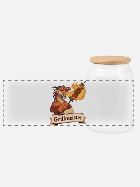Vegetarischer Grillmeister Drache - Panorama Keksdose mit Holzdeckel - Weiß