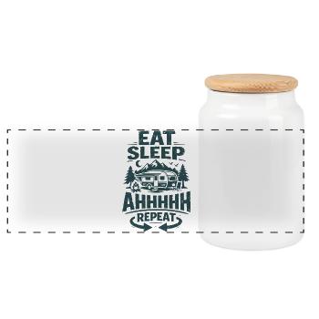 Camping Adventure Caravan | Eat Sleep Repeat - Panoramic Cookie Jar with Wooden Lid - white - Front