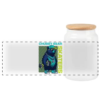 Chubby Bear Skateur : Cool Bear avec skateboard - Boîte à biscuits avec couvercle en bois - blanc - Devant
