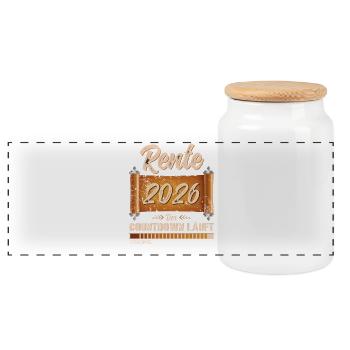 Pension 2026 Gift Man Pensioner Retirement Funny - Panoramic Cookie Jar with Wooden Lid - white - Front