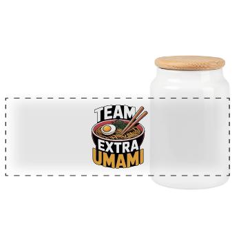 Extra Umami Team | Ramen, Noodles, Foodie - Panoramic Cookie Jar with Wooden Lid - white - Front