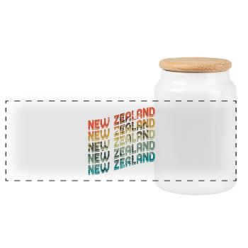 Neuseeländischer Retro Vintage Neuseeländer Neuseeland - Panorama Keksdose mit Holzdeckel - Weiß - Vorne