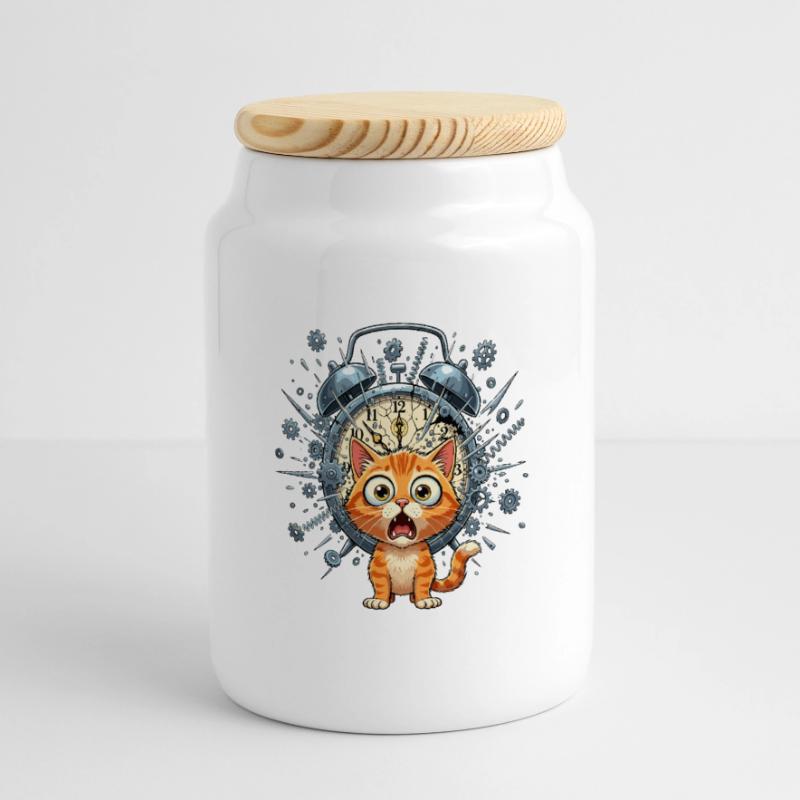 Chat steampunk devant Clockwork Boîte à biscuits avec couvercle en bois