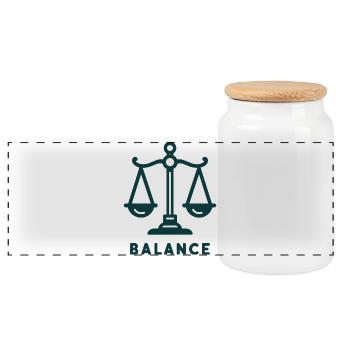 Balance Scale Illustration - Panoramic Cookie Jar with Wooden Lid - white - Front