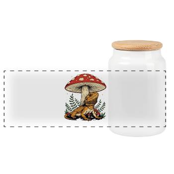 Bearded Dragon Mushroom Pogona Lover - Panoramic Cookie Jar with Wooden Lid - white - Front