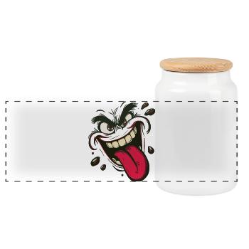 Crazy Face Cartoon – Freches Street Art Monster - Panorama Keksdose mit Holzdeckel - Weiß - Vorne