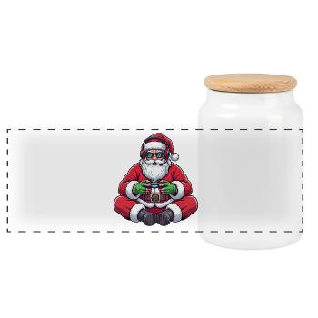 Gamer Weihnachtsmann Spielt Videospiel-Controller - Panorama Keksdose mit Holzdeckel - Weiß - Vorne