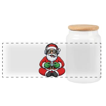 Gamer Santa Claus Playing Video Game Controller - Panoramic Cookie Jar with Wooden Lid - white - Front