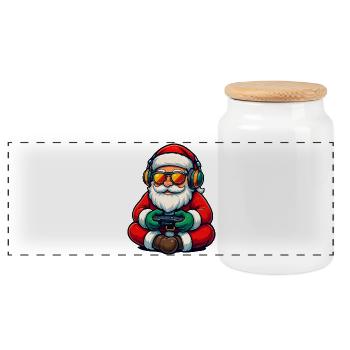 Gamer Weihnachtsmann Spielt Videospiel-Controller - Panorama Keksdose mit Holzdeckel - Weiß - Vorne