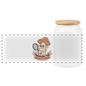 Vintage Angry Mushroom Foraging For Serotonin - Panoramic Cookie Jar with Wooden Lid - white - Front