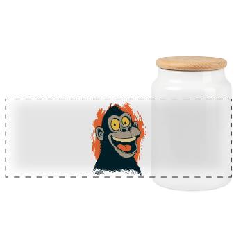 Tête de singe comique avec un look jaune - Boîte à biscuits avec couvercle en bois - blanc - Devant