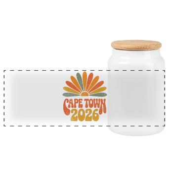 Cape Town 2026 Retro Sunrise - Panoramic Cookie Jar with Wooden Lid - white - Front
