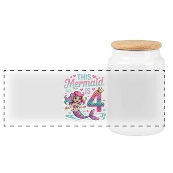 4e anniversaire de la sirène 4 ans - Boîte à biscuits avec couvercle en bois - blanc - Devant