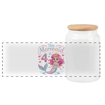 4e anniversaire de la sirène 4 ans - Boîte à biscuits avec couvercle en bois - blanc - Devant
