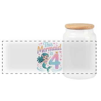 Mermaid 4th Birthday 4 Years - Panoramic Cookie Jar with Wooden Lid - white - Front