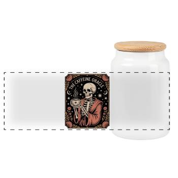 The Caffeine Oracle Skeleton Oracle Coffee - Panoramic Cookie Jar with Wooden Lid - white - Front