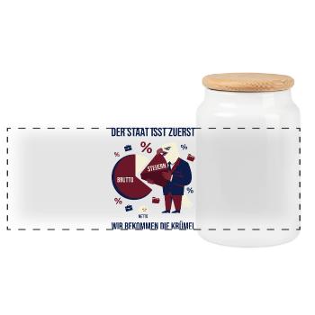 The state eats first - Panoramic Cookie Jar with Wooden Lid - white - Front