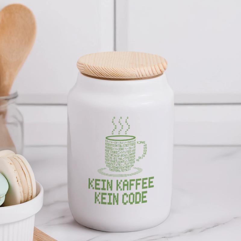 No Coffee No Code Programmer Computer Scientist Panoramic Cookie Jar with Wooden Lid