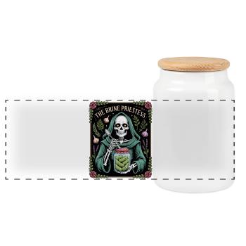 The Brine Priestess Skelett Gurken Hexe - Panorama Keksdose mit Holzdeckel - Weiß - Vorne
