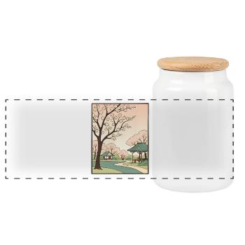 Traditional Japanese cherry blossoms - Panoramic Cookie Jar with Wooden Lid - white - Front