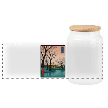 Traditional Japanese cherry blossoms - Panoramic Cookie Jar with Wooden Lid - white - Front