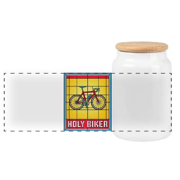 Heiliger Biker Buntglas-Fahrrad - Panorama Keksdose mit Holzdeckel - Weiß - Vorne