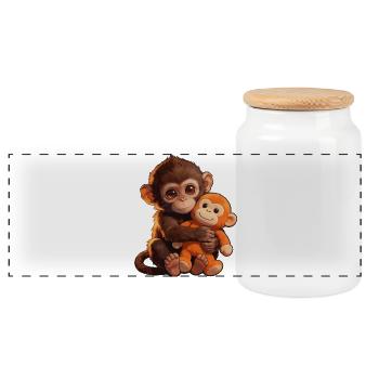 Cute Baby Monkey Gives Fist Punch Monkey Punch - Panoramic Cookie Jar with Wooden Lid - white - Front