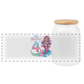 Mermaid 4th Birthday 4 Years - Panoramic Cookie Jar with Wooden Lid - white - Front