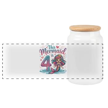 Mermaid 4th Birthday 4 Years - Panoramic Cookie Jar with Wooden Lid - white - Front