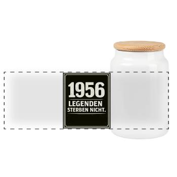 1956 – Legenden sterben nicht Vintage-Design - Panorama Keksdose mit Holzdeckel - Weiß - Vorne