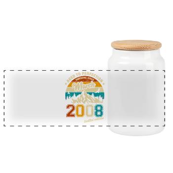 Vintage Limited Edition March 2008 Birthday - Panoramic Cookie Jar with Wooden Lid - white - Front