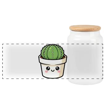 Kawaii Cactus in Pot - Panoramic Cookie Jar with Wooden Lid - white - Front