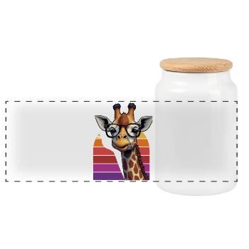 Funny Giraffe with Glasses Retro Sunset - Panoramic Cookie Jar with Wooden Lid - white - Front