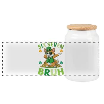 chat Saint-Patrick - Boîte à biscuits avec couvercle en bois - blanc - Devant