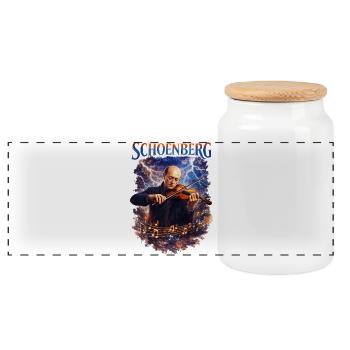 Violin in the Storm: Lightning Music - Panoramic Cookie Jar with Wooden Lid - white - Front
