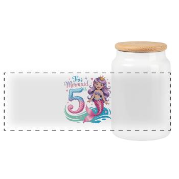 5e anniversaire de la Sirène 5 ans - Boîte à biscuits avec couvercle en bois - blanc - Devant