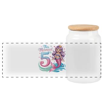Mermaid 5th Birthday 5 Years - Panoramic Cookie Jar with Wooden Lid - white - Front