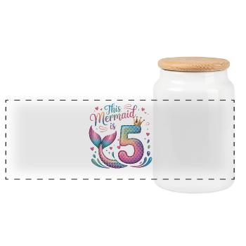 Mermaid 5th Birthday 5 Years - Panoramic Cookie Jar with Wooden Lid - white - Front