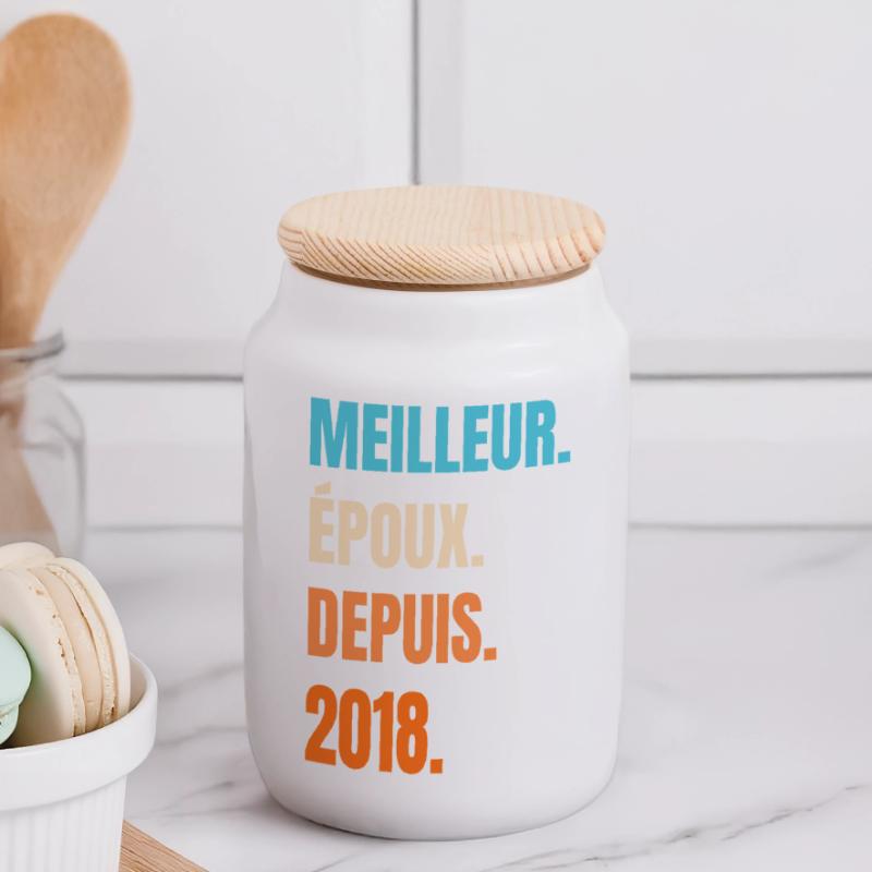 Bester Ehemann seit 2018 Geschenk-Ehemann Panorama Keksdose mit Holzdeckel