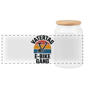 Vatertag E-Bike Gang Papa Geschenk Fahrrad Retro - Panorama Keksdose mit Holzdeckel - Weiß - Vorne