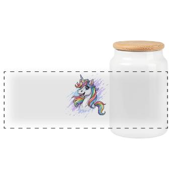 Éclaboussure de tête de licorne arc-en-ciel - Boîte à biscuits avec couvercle en bois - blanc - Devant