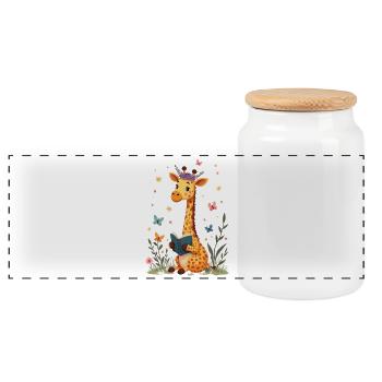 Cute Giraffe Reading Book Flowers Bookish - Panoramic Cookie Jar with Wooden Lid - white - Front