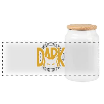 DARK Cat Eyes Minimal Design - Panoramic Cookie Jar with Wooden Lid - white - Front