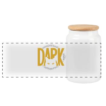DARK Cat Eyes Minimal Design - Panoramic Cookie Jar with Wooden Lid - white - Front