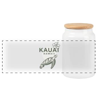 Kauai Hawaii Schildkröte Hibiskus - Panorama Keksdose mit Holzdeckel - Weiß - Vorne