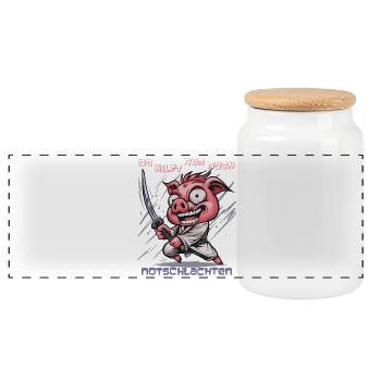 Schwein Krieger mit Katana - Panorama Keksdose mit Holzdeckel - Weiß - Vorne