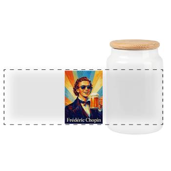 Retro Beer Portrait in Warm Sunbeams - Panoramic Cookie Jar with Wooden Lid - white - Front